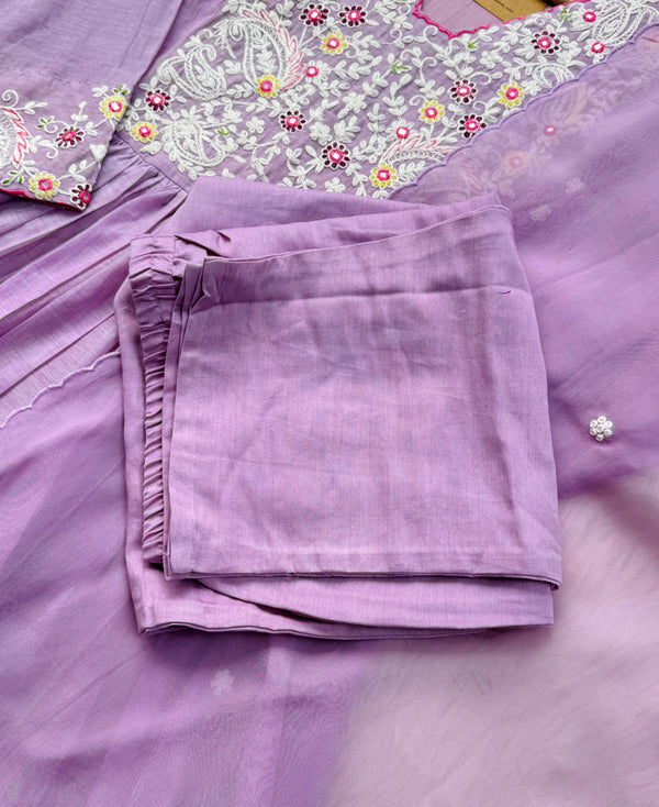 Mul Chanderi Handwork Anarkali Set