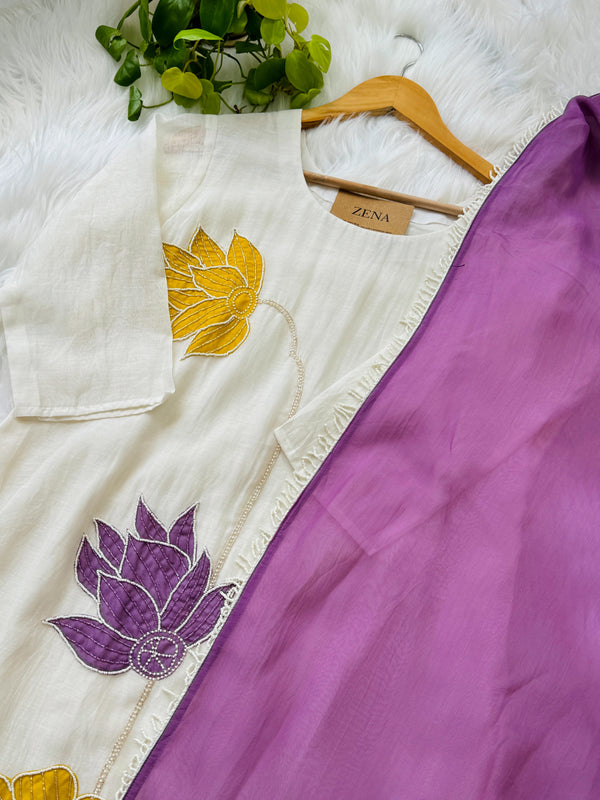 Premium Mul Chanderi Handcrafted A-Line Kurti Set