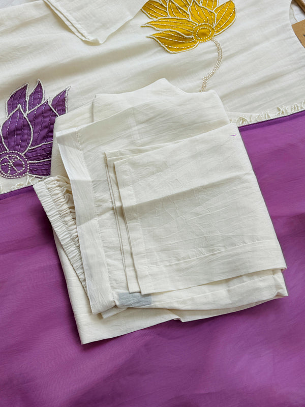 Premium Mul Chanderi Handcrafted A-Line Kurti Set