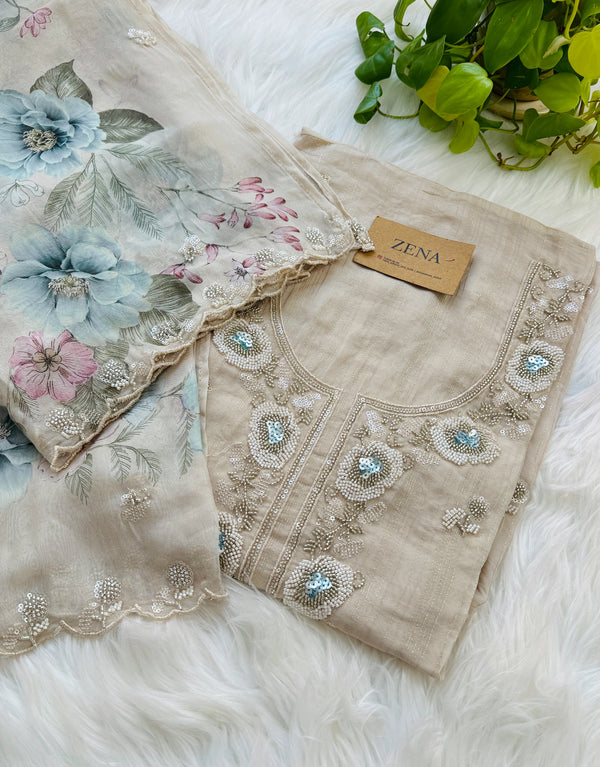 Unstitched Tissue Silk Party Wear Suit with Organza Dupatta