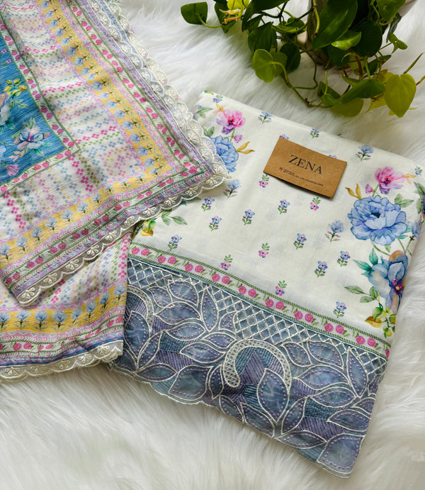 Pure Muslin Digital Printed Suit with Pure Chinnon Digital Printed Organza Border Dupatta