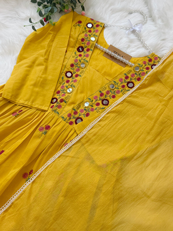 ✨ Pure Cotton Mirror Work Anarkali Set ✨