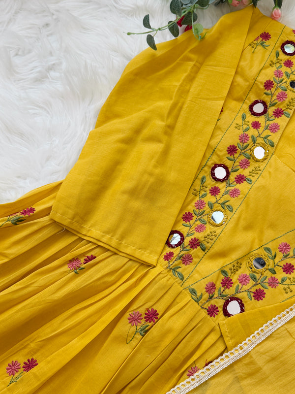 ✨ Pure Cotton Mirror Work Anarkali Set ✨