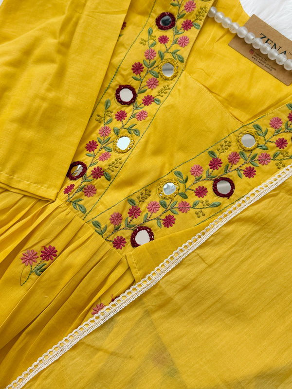 ✨ Pure Cotton Mirror Work Anarkali Set ✨