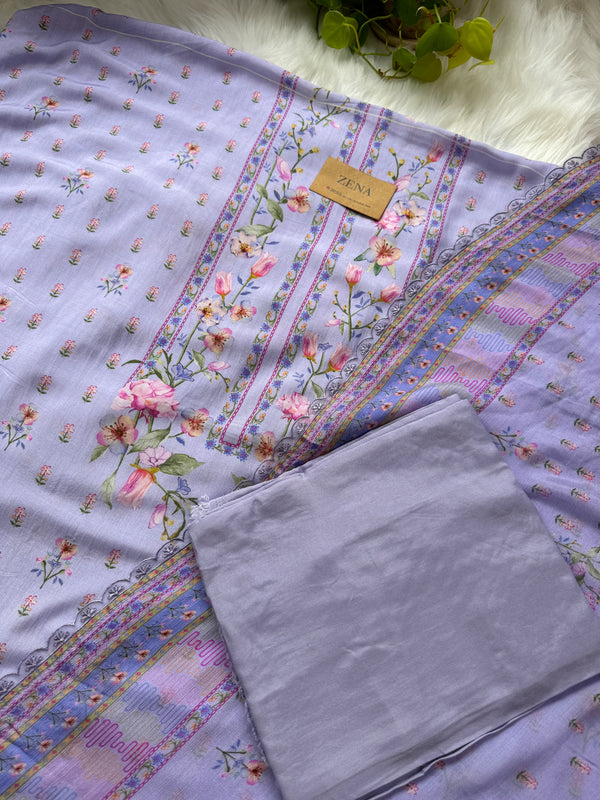 Pure Muslin Digital Printed Suit with Pure Chinnon Digital Printed Organza Border Dupatta