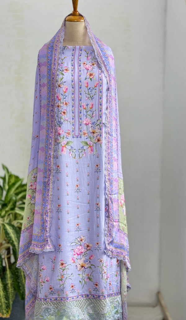 Pure Muslin Digital Printed Suit with Pure Chinnon Digital Printed Organza Border Dupatta