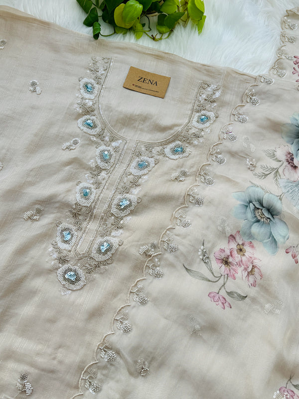 Unstitched Tissue Silk Party Wear Suit with Organza Dupatta