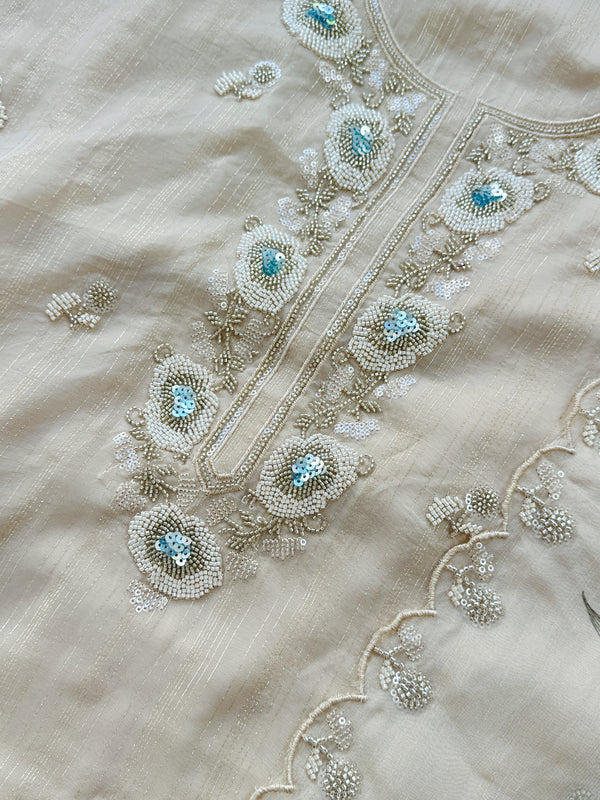 Unstitched Tissue Silk Party Wear Suit with Organza Dupatta