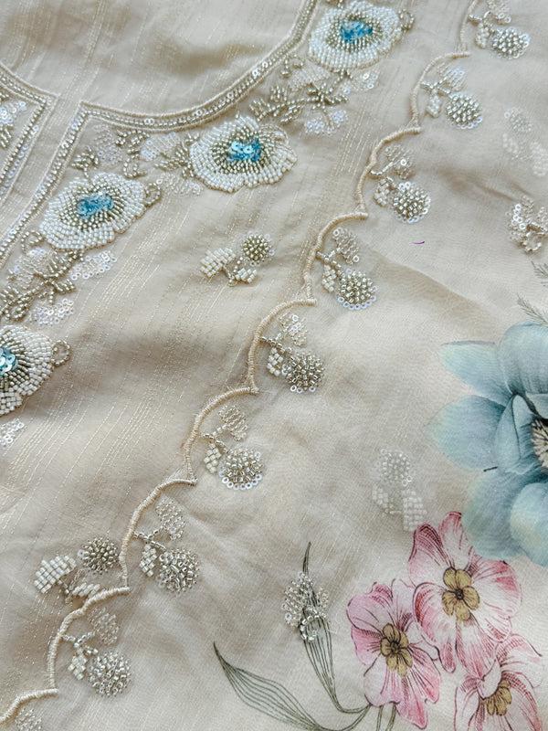 Unstitched Tissue Silk Party Wear Suit with Organza Dupatta