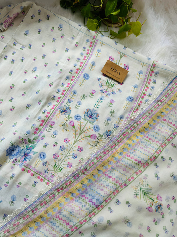 Pure Muslin Digital Printed Suit with Pure Chinnon Digital Printed Organza Border Dupatta