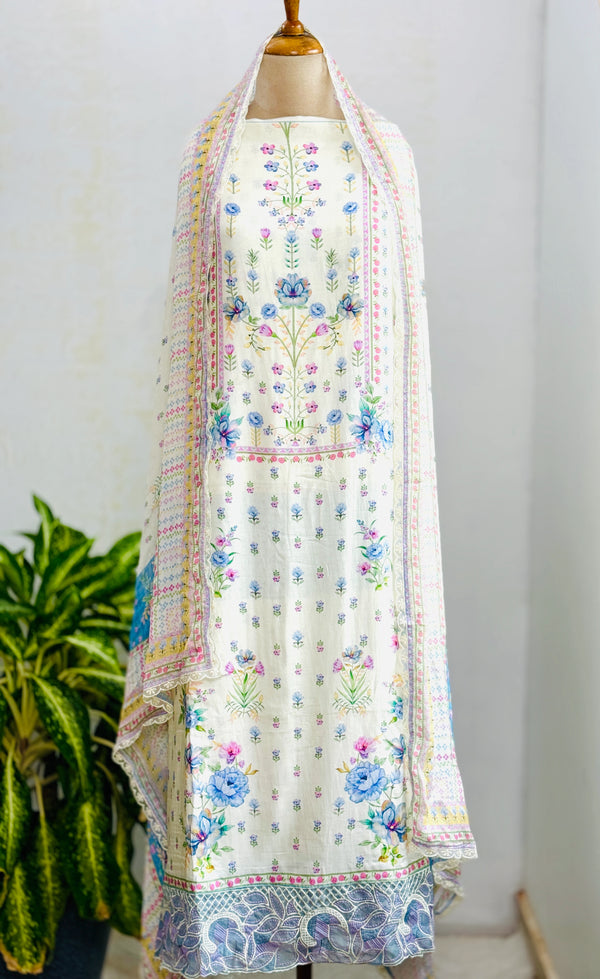 Pure Muslin Digital Printed Suit with Pure Chinnon Digital Printed Organza Border Dupatta