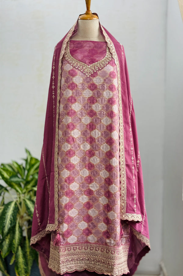 Premium Moga Silk Jacquard | Handwork Suit with Silk Georgette Dupatta