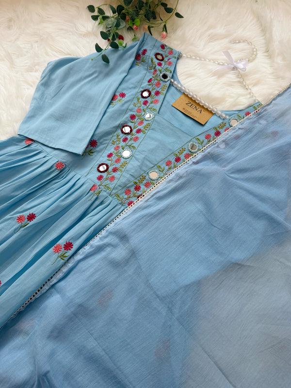 ✨ Pure Cotton Mirror Work Anarkali Set ✨