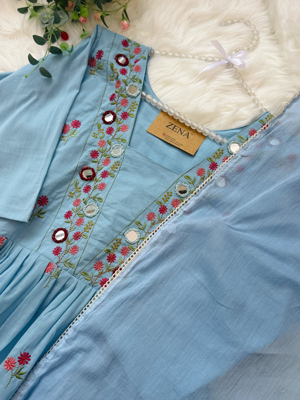 ✨ Pure Cotton Mirror Work Anarkali Set ✨