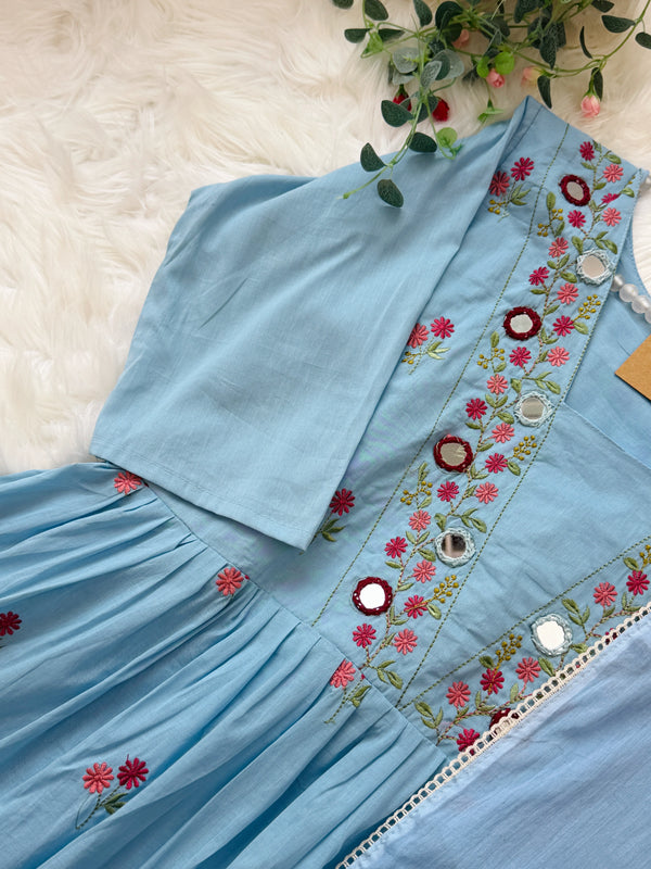 ✨ Pure Cotton Mirror Work Anarkali Set ✨