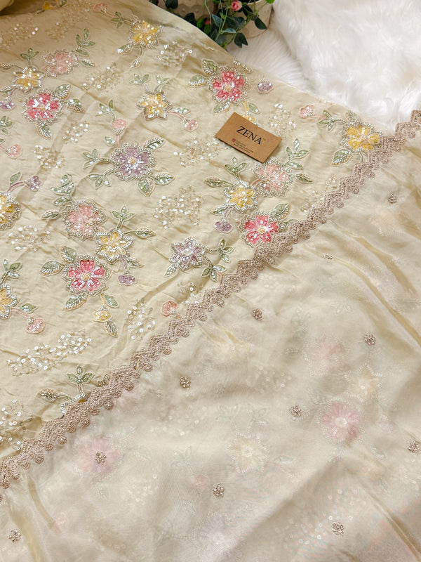 ✨ Tissue Silk Handwork Party Wear Unstitched Suit ✨