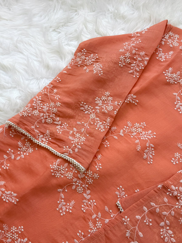 ✨ Glass Chanderi Embroidered A-Line Kurti Set ✨