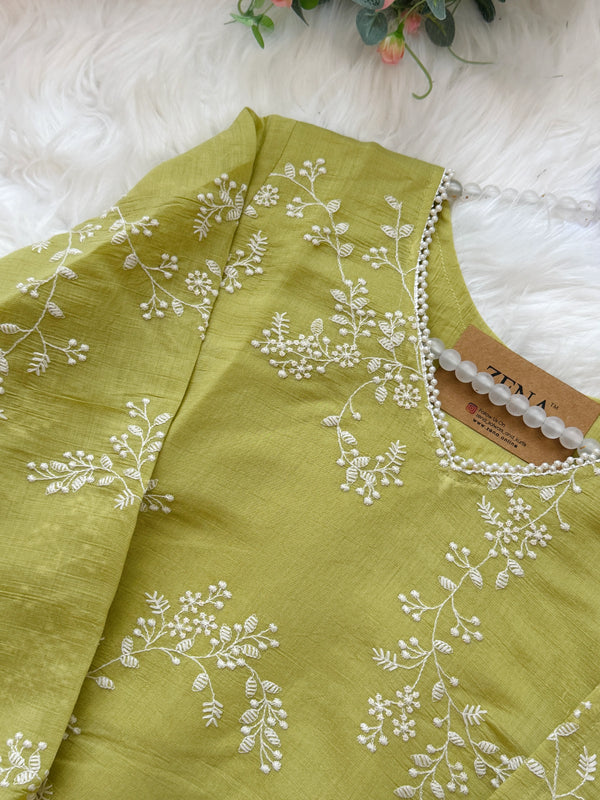 ✨ Glass Chanderi Embroidered A-Line Kurti Set ✨
