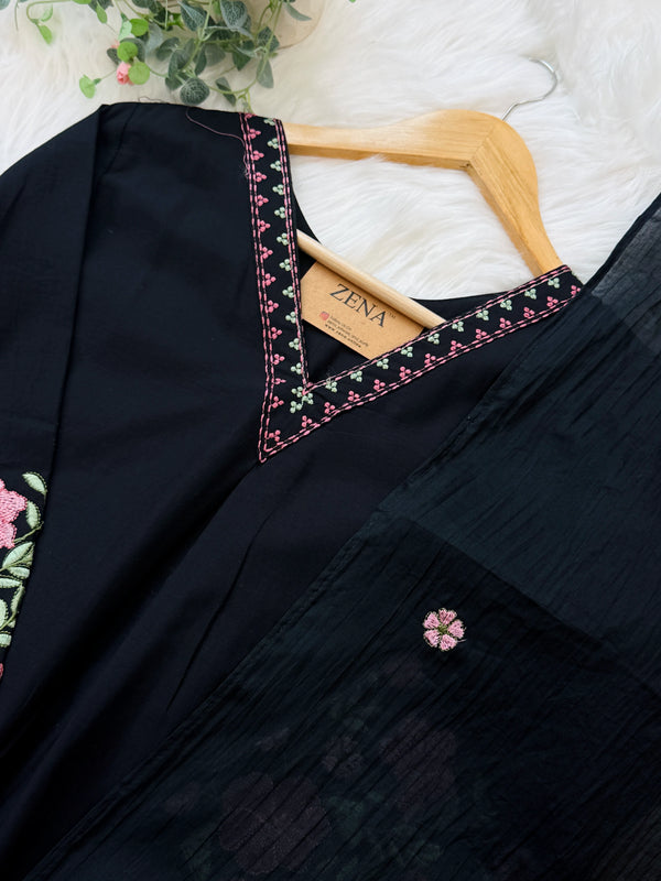✨ Pure Cotton V-Neck Embroidered Kurti Set ✨