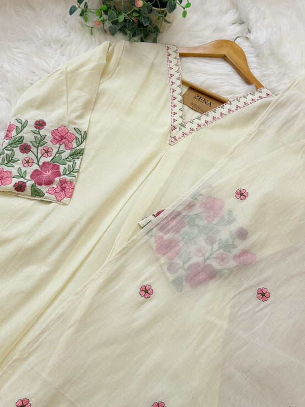 ✨ Pure Cotton V-Neck Embroidered Kurti Set ✨