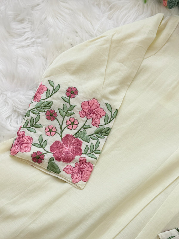 ✨ Pure Cotton V-Neck Embroidered Kurti Set ✨