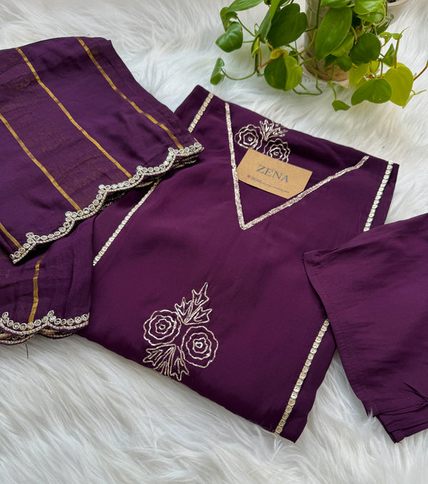 Mul Chanderi Handwork Kurti Set- Ready to Wear