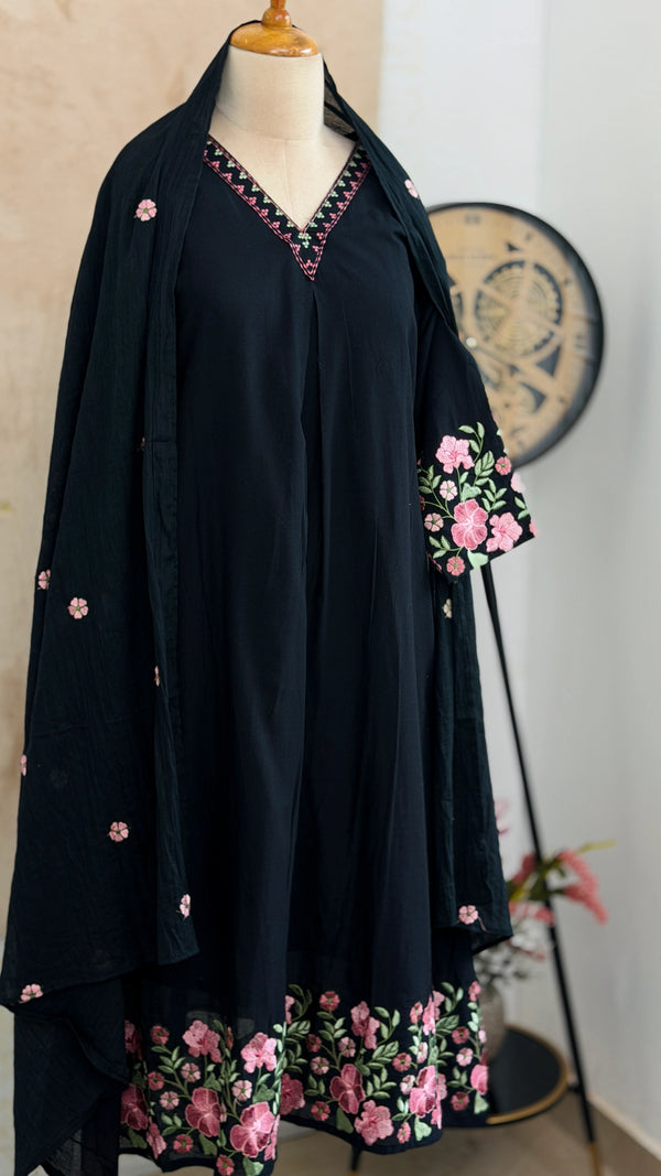 ✨ Pure Cotton V-Neck Embroidered Kurti Set ✨