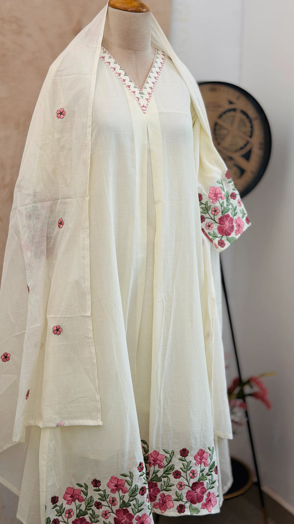 ✨ Pure Cotton V-Neck Embroidered Kurti Set ✨