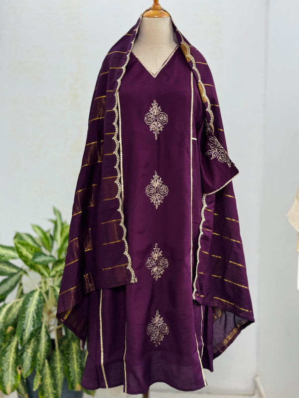 Mul Chanderi Handwork Kurti Set- Ready to Wear