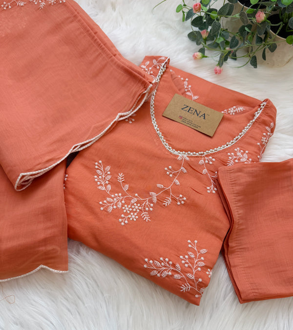✨ Glass Chanderi Embroidered A-Line Kurti Set ✨
