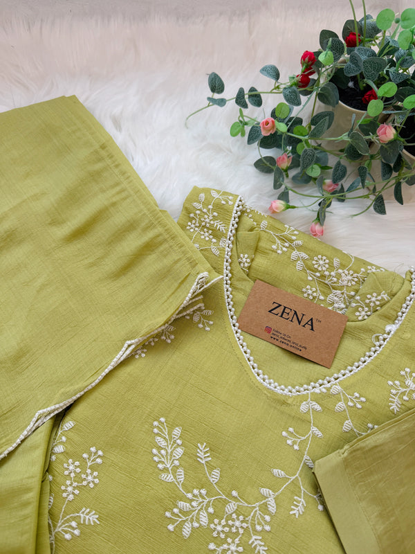 ✨ Glass Chanderi Embroidered A-Line Kurti Set ✨
