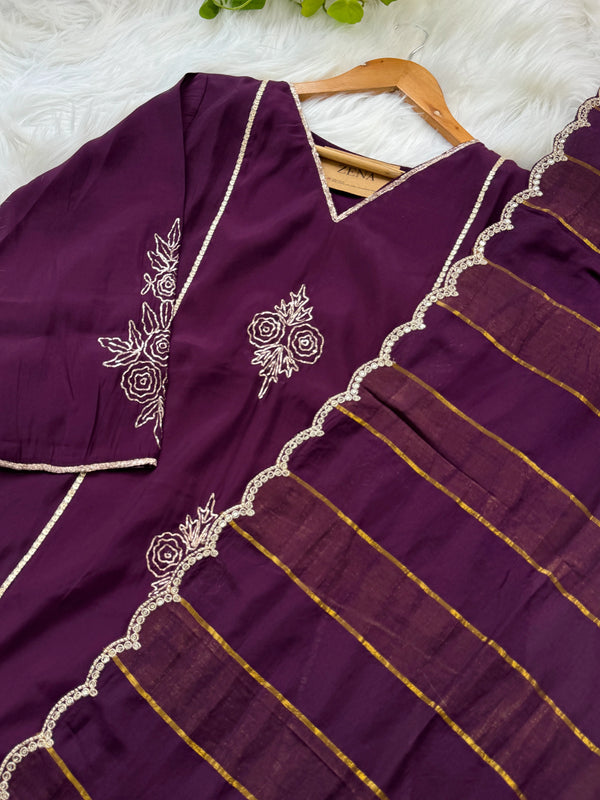 Mul Chanderi Handwork Kurti Set- Ready to Wear