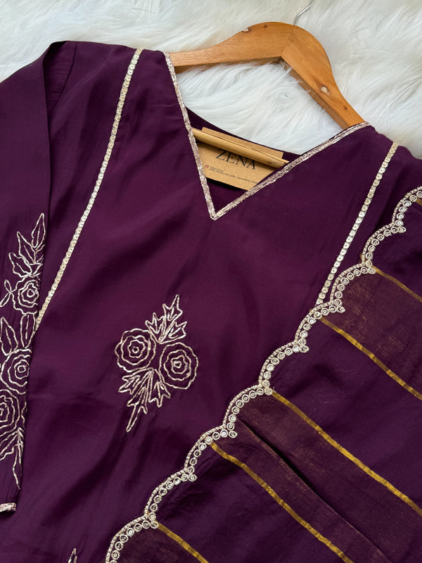 Mul Chanderi Handwork Kurti Set- Ready to Wear