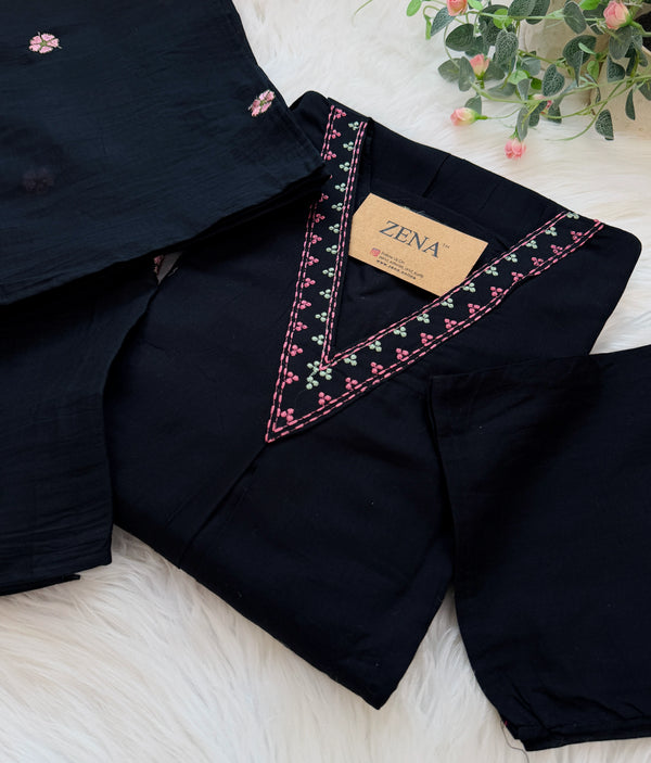 ✨ Pure Cotton V-Neck Embroidered Kurti Set ✨