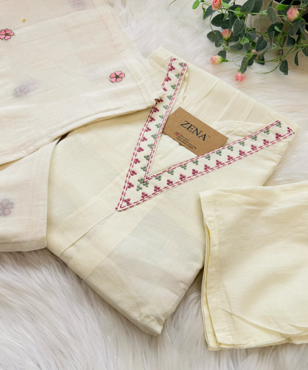 ✨ Pure Cotton V-Neck Embroidered Kurti Set ✨