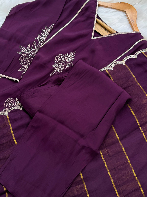 Mul Chanderi Handwork Kurti Set- Ready to Wear