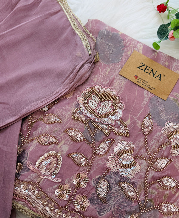 ✨ Pure Crepe Handwork Unstitched Suit ✨