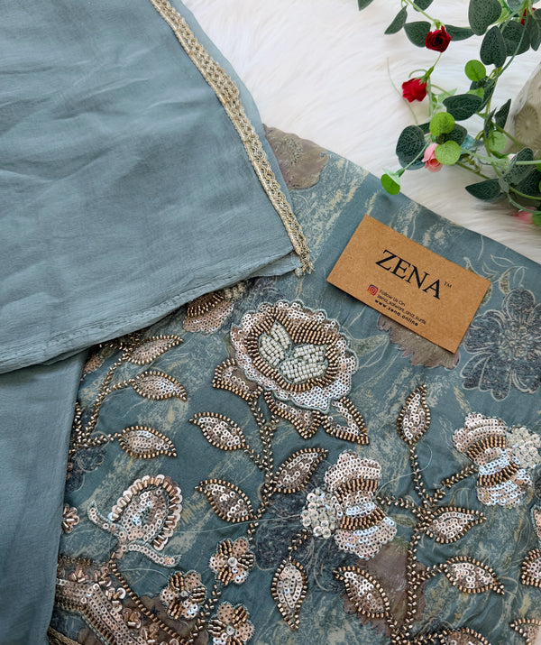 ✨ Pure Crepe Handwork Unstitched Suit ✨