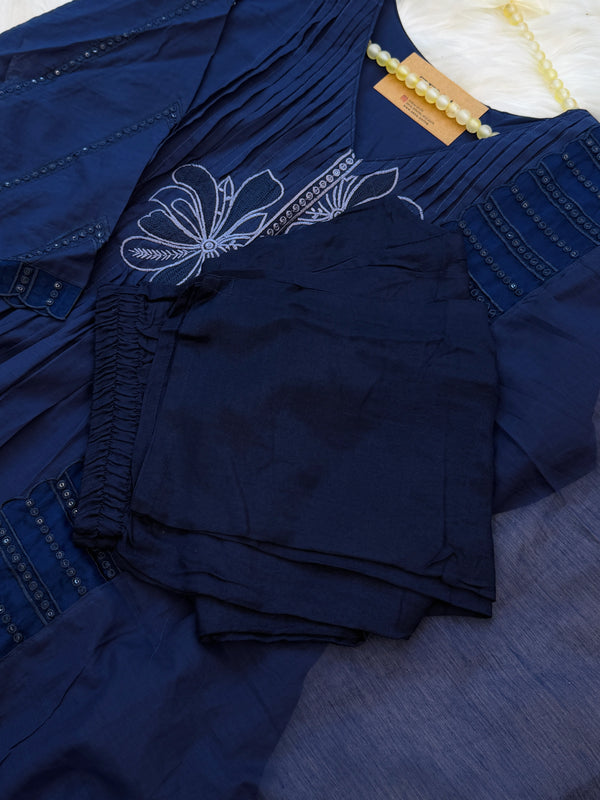 ✨ Glass Chanderi Anarkali Kurti Set ✨