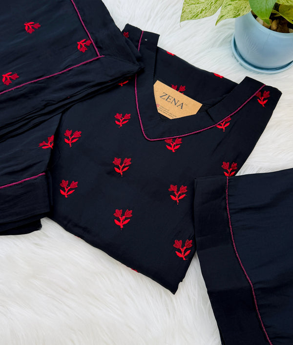 ✨ Mul Chanderi Embroidered A-Line Kurti Set ✨