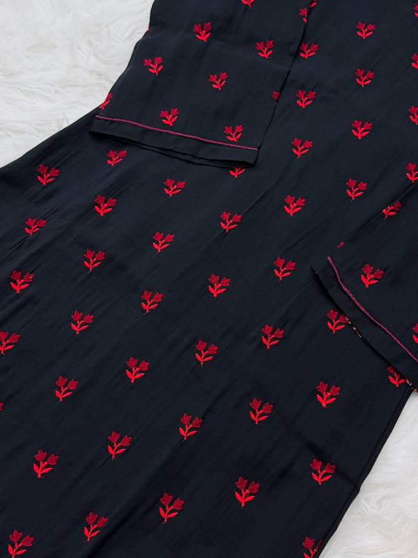 ✨ Mul Chanderi Embroidered A-Line Kurti Set ✨