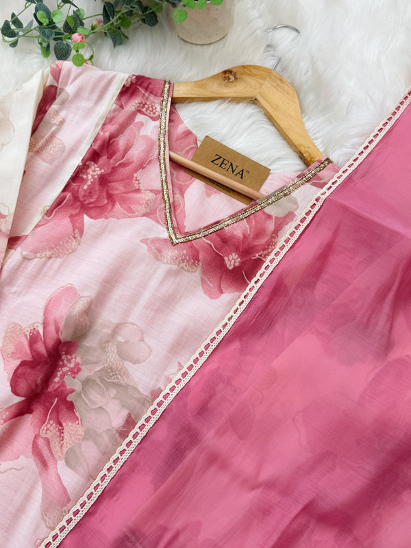 ✨ Glass Chanderi A-Line Kurti Set ✨
