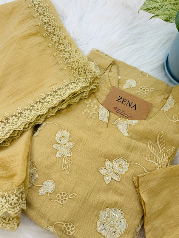 ✨ Mul Chanderi Embroidered Kurti Set ✨