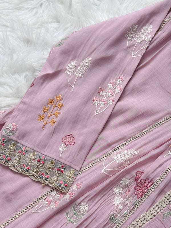 ✨ Mul Chanderi Embroidered Anarkali Kurti Set ✨