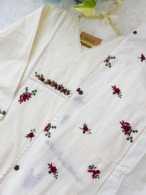 ✨ Pure Cotton Embroidered A-Line Kurti Set ✨