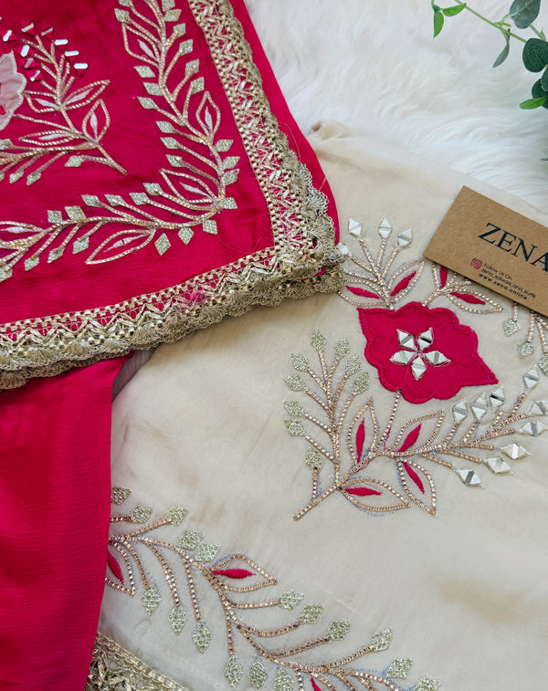 ๐ Premium Crepe Hand-Detailed Unstitched Partywear Suit ๐