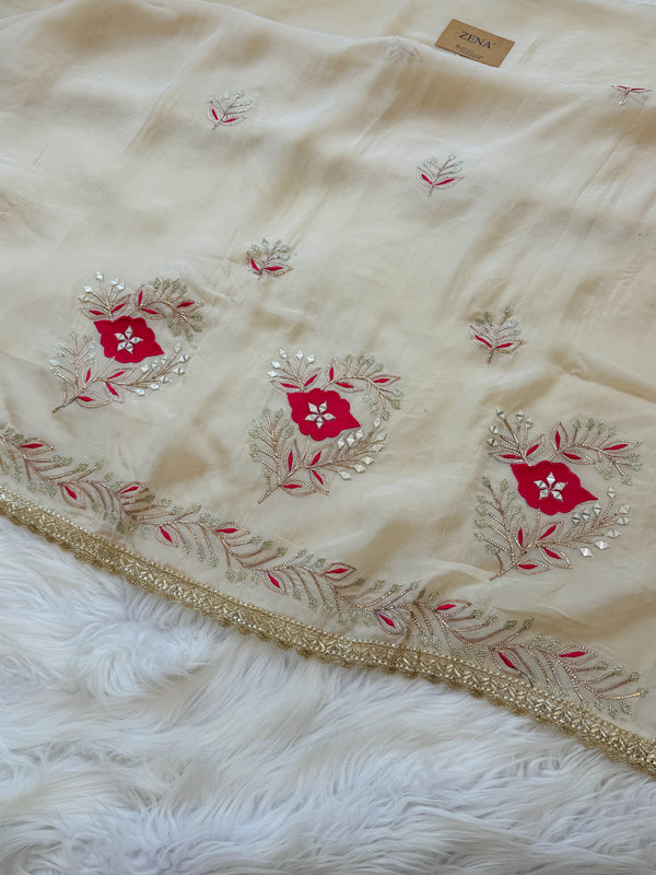 ๐ Premium Crepe Hand-Detailed Unstitched Partywear Suit ๐