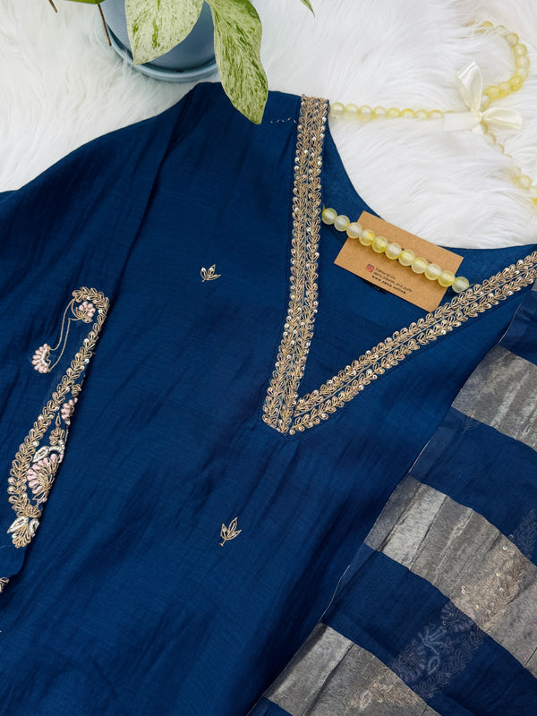 ✨ Pure Mul Chanderi Handwork A-Line Kurti Set ✨