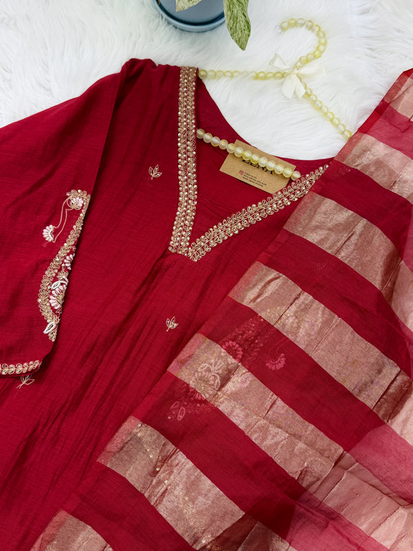 ✨ Pure Mul Chanderi Handwork A-Line Kurti Set ✨