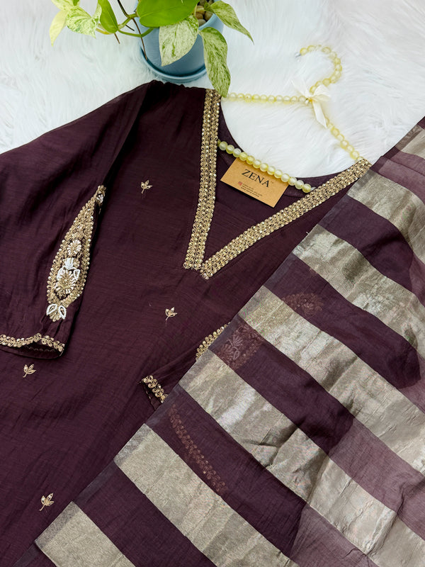 ✨ Pure Mul Chanderi Handwork A-Line Kurti Set ✨